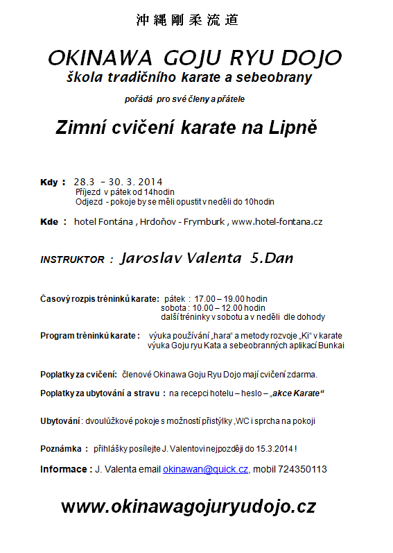 Zimní cvičení karate na Lipně